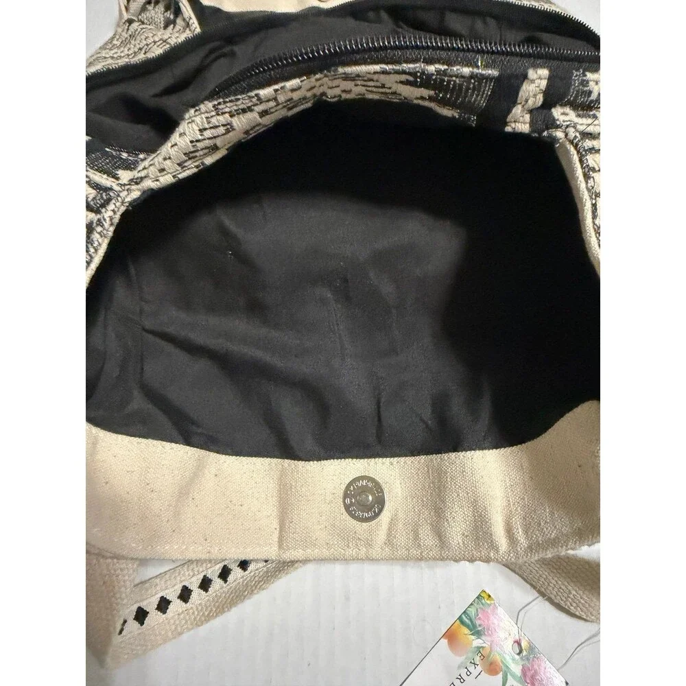 Black & White Embroidered Tote Bag | Beaded Sequin | Boho Style